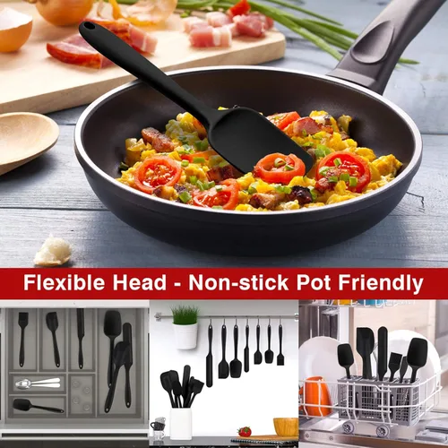 Miniatura 6 de P&P CHEF - Juego de 7 espátulas de silicona resistentes al calor, juego de utensilios de cocina para cocina antiadherente, mezcla de hornear, diseño