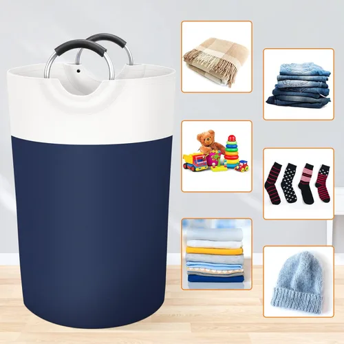 Miniatura 4 de BlissTotes Cesta de lavandería de 115 L, cesta de lavandería independiente, cesta plegable para ropa sucia, tela impermeable con asas de aluminio