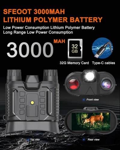 Miniatura 7 de Gafas de visión nocturna montadas en la cabeza, prismáticos de visión nocturna 4K para adultos con pantalla de 2.7 pulgadas, tarjeta TF de 32 GB