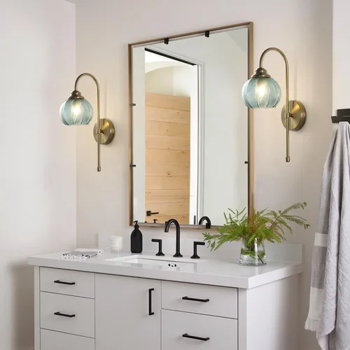 Miniatura 4 de KCO Lighting - Lámpara de pared vintage con globo de vidrio verde y brazo de latón cepillado - Aplique de globo grande, acabado dorado - Lámpara
