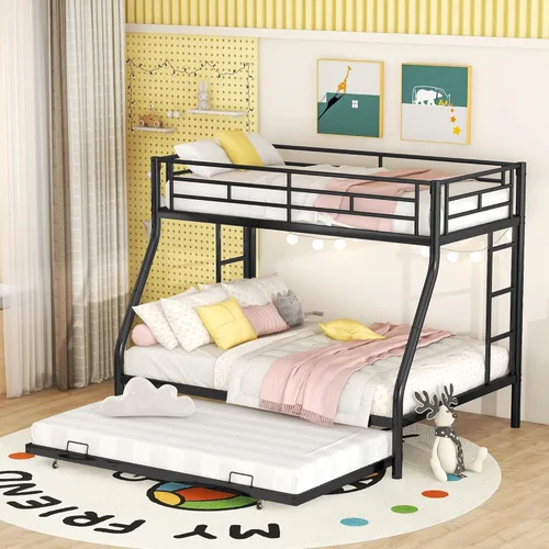 Miniatura 9 de Merax Litera individual sobre cama individual con nido, marco de litera de metal con riel de protección resistente y 2 escaleras para dormitorio