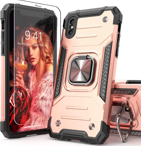 Miniatura 15 de Funda protectora ligera para iPhone Xs con protector de pantalla, absorción de golpes, resistente a prueba de caídas con soporte para automóvil