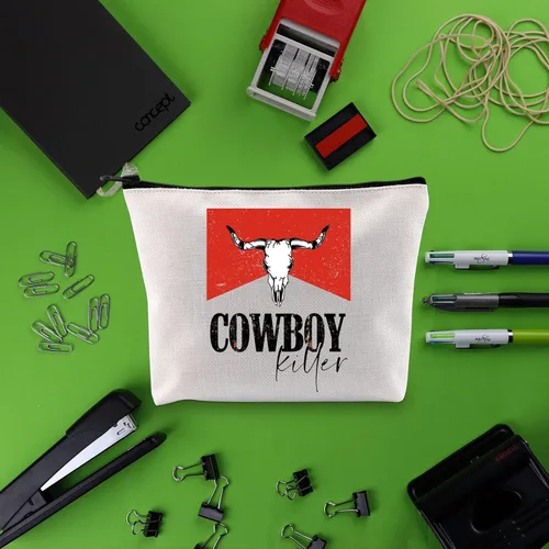 Miniatura 6 de BLUPARK Cowboy Killer Bolsa de cosméticos Western Cowgirl Regalo Mujeres Salvaje Vintage Western Rodeo Bolsa con cremallera Bolsa Gráfica Bull