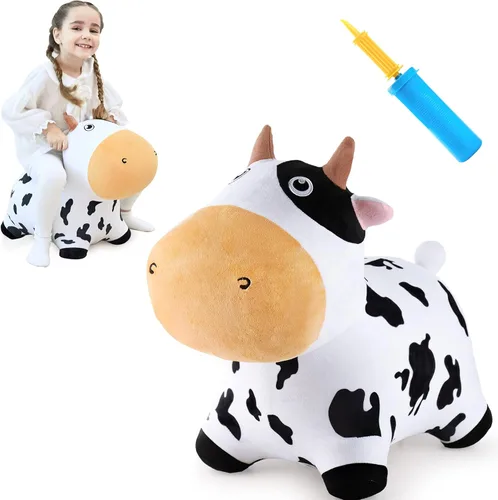 iPlay, iLearn Bouncy Pals - Caballo saltador de vaca lechera, tolva inflable de felpa, juguetes de rebote para interiores y exteriores, regalo de