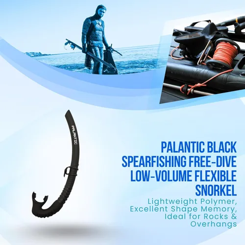 Miniatura 5 de Palantic Esnórquel flexible de bajo volumen, color negro - Esnórquel de silicona para pesca submarina, apnea y buceo con diseño ergonómico para una
