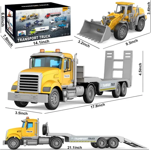 Miniatura 7 de DOWELLIN Vehículo transportador de juguetes para niños, incluye auto transportador y camión bulldózer, juguete de autos, regalo de cumpleaños