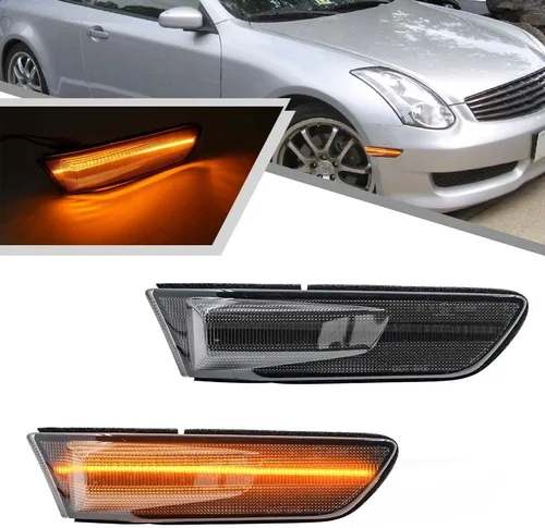 2 piezas de luces LED ámbar completas para Infiniti G35 coupe Skyline V35 2003-2007, lente ahumada, lámpara de señal de giro lateral delantera,
