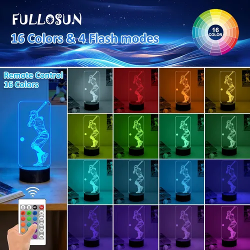 Miniatura 2 de FULLOSUN Luz nocturna 3D de béisbol, regalos deportivos, lámpara de noche para Navidad, vacaciones, cumpleaños, regalos de padres para fanáticos