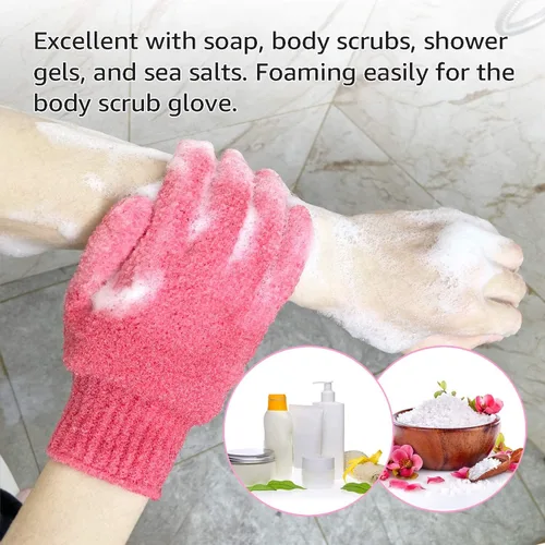 Miniatura 6 de Evridwear Guantes exfoliantes para baño pesados y moderados, color rosa, 2 pares