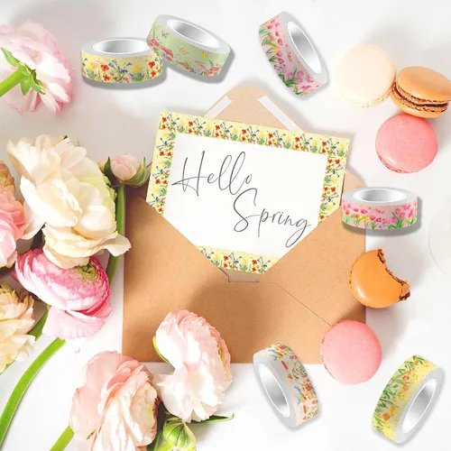 Miniatura 8 de Adirasenotek Juego de 12 rollos de cinta washi floral, diseño de flores de mariposa, calcomanías decorativas de papel decorativo, manualidades