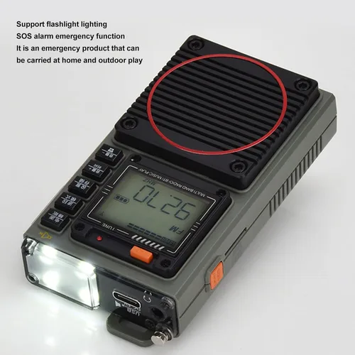 Miniatura 6 de Radio portátil, FM VHF AM SW WB receptor de radio de banda completa con linterna, alarma SOS, bolsillo Bluetooth música reproductor MP3 compatible