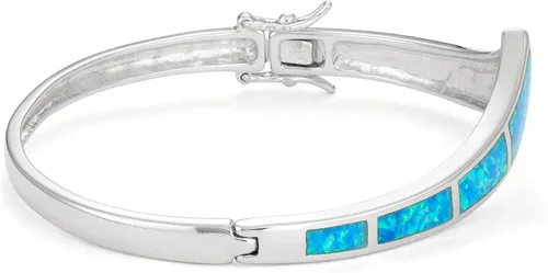 Miniatura 2 de Brazalete de plata de ley con bisagras con barra curvada de ópalo azul, Metal, Ópalo fabricado