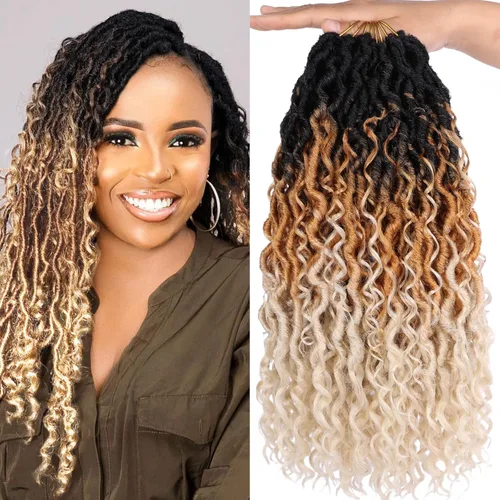 Miniatura 26 de Extensiones de cabello sintético de ganchillo de 24 pulgadas con extremos rizados, extensiones de cabello sintético con extremos rizados, trenzas