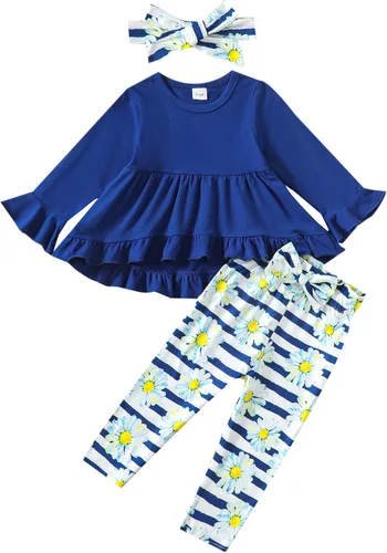 Miniatura 161 de Kucnuzki Conjunto de ropa para bebé niña pequeña, camisa de manga con volantes, pantalón floral, ropa de otoño e invierno para niña
