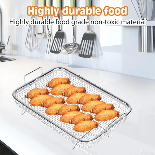 Miniatura 3 de Cesta para freidora de aire para horno: 2 cestas para freidora de aire, sartén de aire de 11.8 x 8.7 x 2.2 in, cesta de freír antiadherente, bandeja