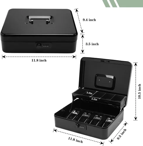 Miniatura 2 de Caja de efectivo con cerradura de combinación, caja de dinero de metal con bandeja de dinero, caja de bloqueo de efectivo para venta de garaje