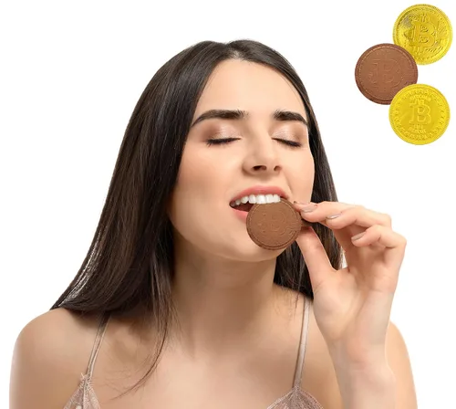 Miniatura 3 de 25 monedas originales de chocolate cripto Bitcoin, hechas con chocolate belga de primera calidad, sin gluten, sin OMG, lácteos certificados Kosher