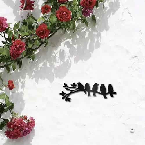 Miniatura 5 de CREATCABIN Decoración de pared de metal con pájaros en la rama, decoración de pared de pájaros negros, escultura de pájaros negros, decoración