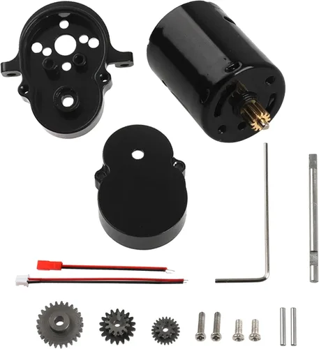Caja de cambios de aleación de aluminio Caja de engranajes y engranajes de acero con 370 motores compatibles con WPL D12 1/10 RC Car (negro)