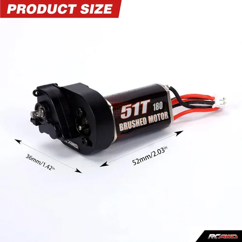 Miniatura 2 de RCAWD Cepillo de carbono mejorado 51T (vuelta) motor cepillado de tamaño 180 y carcasa de engranajes centrales de aleación, transmisión ensamblada
