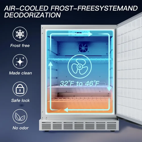 Miniatura 5 de Refrigerador para exteriores de 24 pulgadas, enfriador de cerveza de acero inoxidable integrado debajo de la encimera, refrigerador para interiores