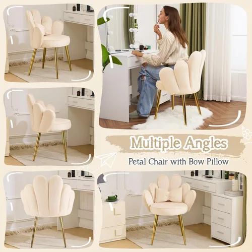Miniatura 5 de Vingli Silla de Maquillaje de Pétalos con Respaldo, Silla Linda de Escritorio para Niñas Cómoda Sin Ruedas, Silla Moderna de Comedor, Silla