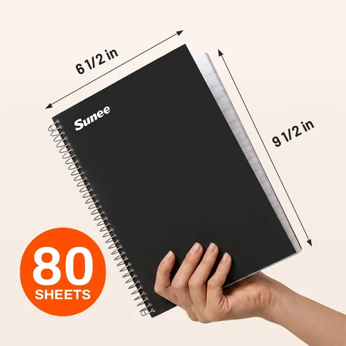 Miniatura 2 de SUNEE Spiral Notebook, 2-Subject, College Ruled Paper, 6" x 9-1/2", 80 Sheets, Spiral Notebooks for School, Black
