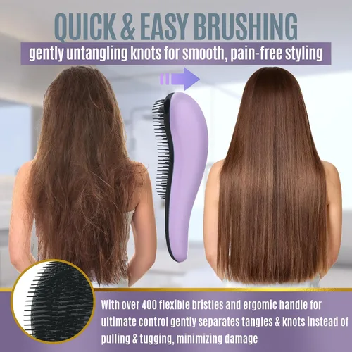 Miniatura 8 de Cepillo desenredante para cabello para niños y adultos, cepillo húmedo suave con cerdas suaves y flexibles, cepillo de peinado morado para cabello