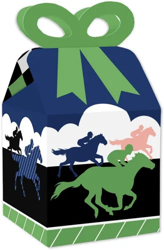Big Dot of Happiness Kentucky Horse Derby - Cajas de regalo cuadradas - Cajas de lazo para fiesta de carreras de caballos - Juego de 12