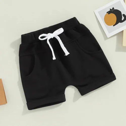 Miniatura 5 de Bagilaanoe Pantalones cortos de verano para bebé, pantalones cortos lisos, casuales, cintura elástica, pantalones cortos para correr