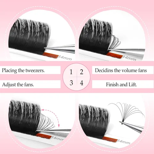 Miniatura 5 de CoMango Easy Fan - Extensiones de pestañas rizadas C/D de 0.05/0.003 in, pestañas de volumen que florecen automáticamente, color negro mate 2D-20D