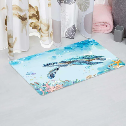 Alfombra de baño de tortugas marinas, alfombra de baño antideslizante con concha marina subacuática, accesorios de baño, tapete de ducha de animales