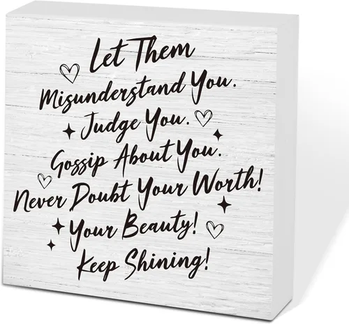 Miniatura 8 de Letrero de caja de madera Let Them de 5 x 5 pulgadas, letrero de escritorio estilo granja Boss Lady decoración de cubículo de oficina, accesorios