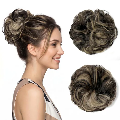 Miniatura 33 de Moño desordenado grande y desordenado, moño ondulado, rizado, coleteros gruesos, extensiones de cabello para mujeres y niñas, color marrón jengibre