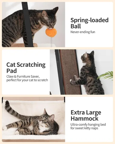 Miniatura 7 de FourFurPets Árbol Moderno para Gatos, Torre para Gatos de 58 Pulgadas para Gatos Grandes, Árbol para Gatos Maine Coon con Tabla de Rascar, Percha