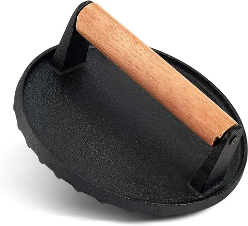 Joyfair Prensa para Hamburguesas Smash para Plancha (7 pulgadas), Aplastador de Hamburguesas de Hierro Fundido, Accesorios para Prensa de Parrilla