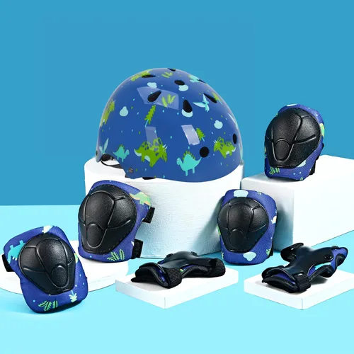 Miniatura 2 de Casco para niños con rodilleras, coderas y protectores de muñeca, equipo de protección para niños de 3 a 5-8 años para niños y niñas, apto para Azul