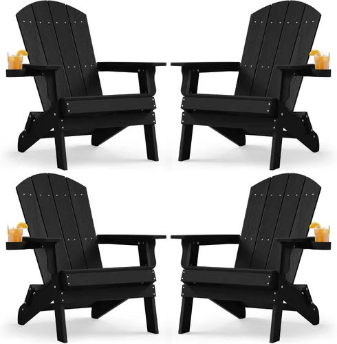 Miniatura 10 de YEFU Silla Adirondack, silla Adirondack de plástico de gran tamaño, sillas plegables para exteriores con soporte para tazas, silla de césped