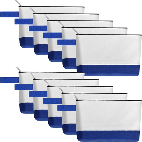 Miniatura 74 de 10 bolsas de maquillaje de lona de algodón con parte inferior y correa, bolsa de cosméticos multiusos con cremallera, bolsa de aseo de viaje, bolsa