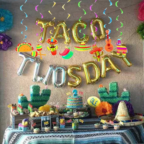 Miniatura 5 de 32 decoraciones de remolinos colgantes para fiesta mexicana, cumpleaños de dos días de taco, suministros de fiesta de Cinco de Mayo, decoraciones
