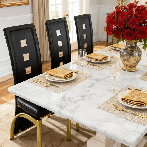Miniatura 7 de Juego de 2 sillas de comedor modernas, juego de 2 sillas de comedor negras, sillas de cocina tapizadas de piel sintética con patas de metal dorado
