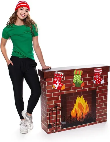 Miniatura 2 de Anderson's Chimenea de Navidad con medias, exhibición de cartón 3D de tamaño real para cabina de fotos de vacaciones, decoración de aula, ventana