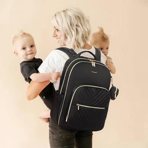 Miniatura 6 de LOVEVOOK - Mochila para pañales con funda acolchada, bolsa para bebé con cambiador y portachupete, bolsas de pañales impermeables para viajes