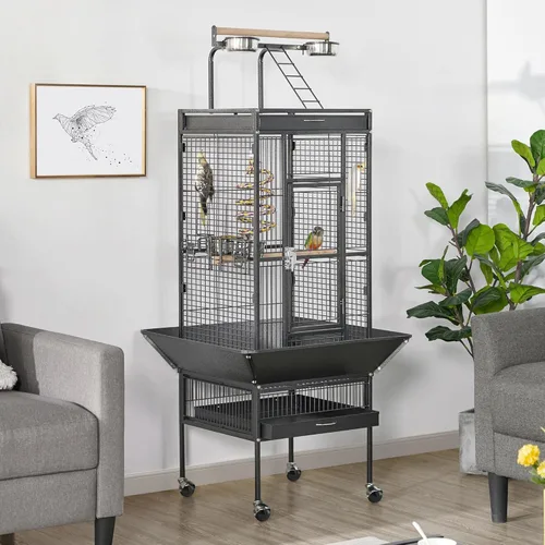 Miniatura 2 de Jaula para pájaros y accesorios de Yaheetech. Ideal para loros, cacatúas, periquitos., Negro