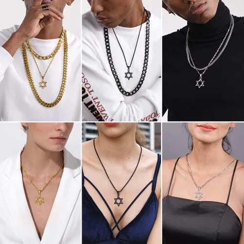 Miniatura 7 de GOLDCHIC JEWELRY David Star Necklace for Men, Stainless Steel Cross Pendant Jewish Israel Jewelry with Water Wave Chain