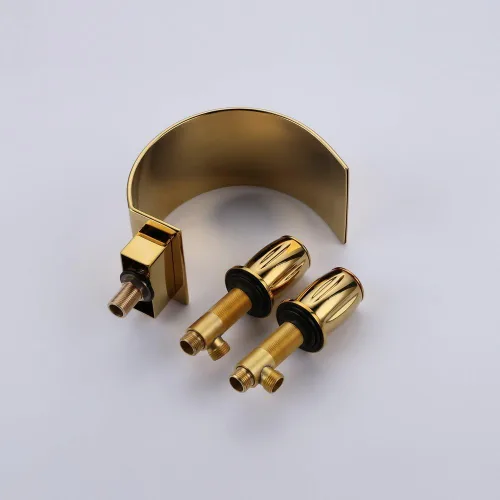 Miniatura 2 de Sprinkle Elegante cascada de doble manija grifo de lavabo de arco cascada caño bañera llenado baño generalizado grifo oro