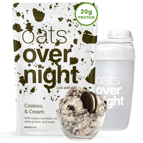 Oats Overnight Galletas y Crema - Avena durante la noche con 20 g de proteína de suero, batido de proteína de desayuno alto en fibra - Harina de