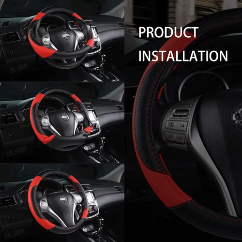 Miniatura 6 de Funda de cuero para volante de auto, protector antideslizante para volante de auto de cuero de microfibra transpirable, ajuste universal