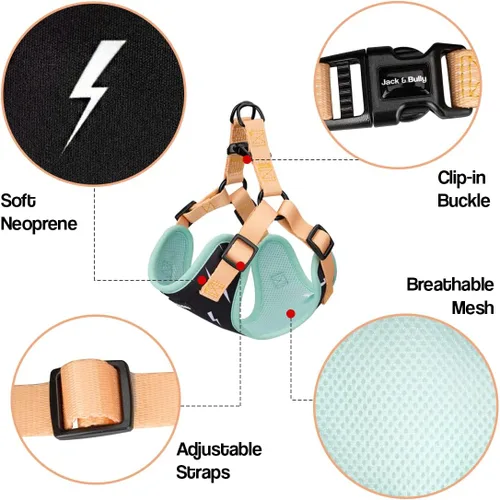 Miniatura 8 de Jack & Bully Arnés para perro, chaleco sin tirones, de neopreno ajustable, suave con malla transpirable, para todo tipo de clima, bulldog francés
