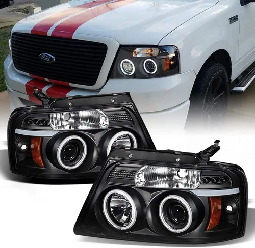 ACANII - Focos con anillo LED halo negro para Ford F150, proyectores, faros delanteros, lado del conductor y del pasajero